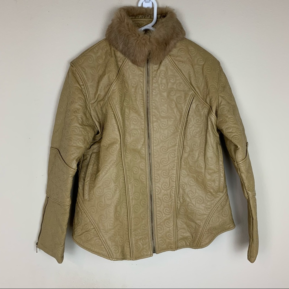 Chebella Brown Leather Coat Size 2XL